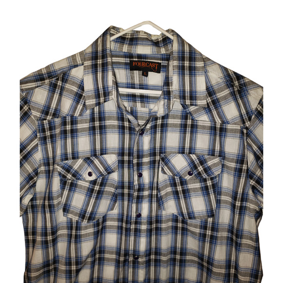 Fourcast Men’s L Plaid Pearl Snap Western Shirt Y2K Vintage Cowboy Style - Picture 3 of 9